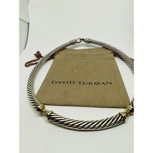 DAVID YURMAN CLASSIC CABLE STATION NECKLACE STERLING 925/14KYG 16.5"101 Grams
